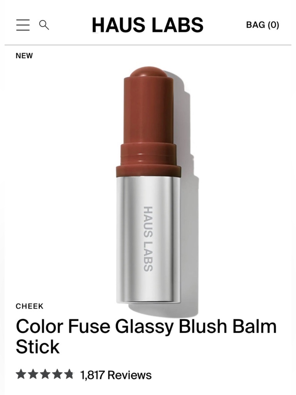 NWT Haus Labs by Lady Gaga Color Fuse Glassy Blush Balm Stick, Glassy Cinnamon